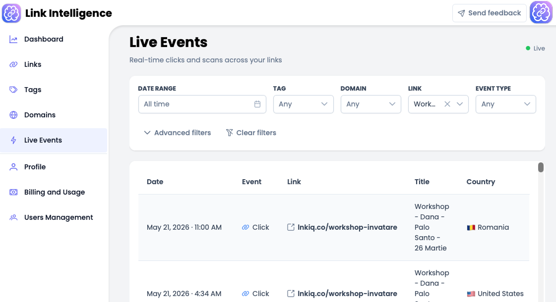 Live Events Feed Interface